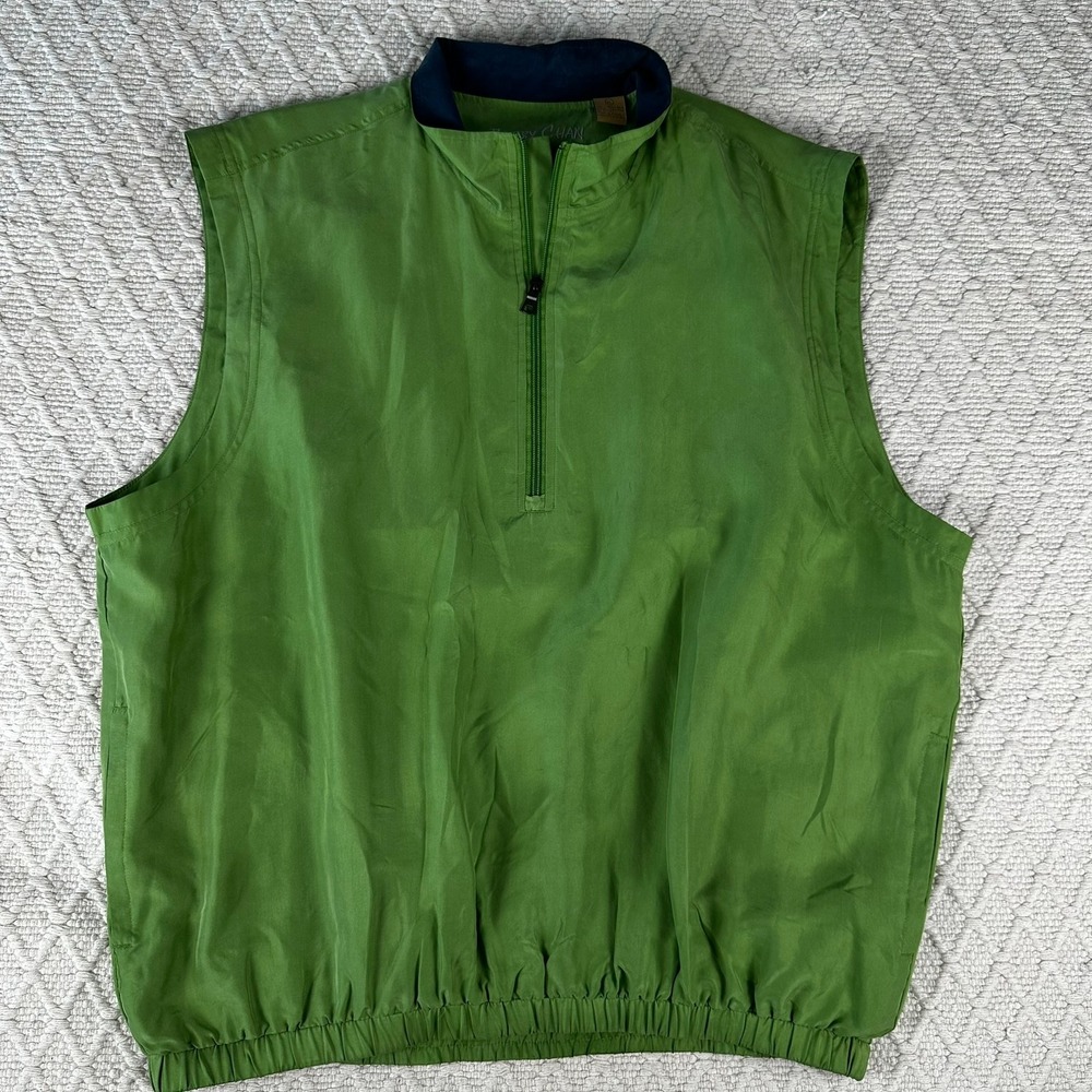 Bobby Chan Mens XL Golf Vest Green Silk Blend Zip Sleeveless Jacket
